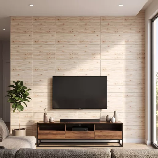 3D falpanel öntapadós kőris nappali TV fal